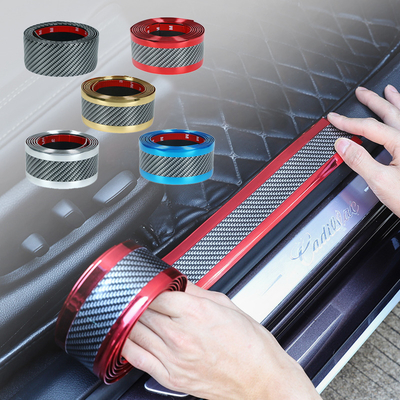 5D Carbon Fiber Car Anti Scratch Door Trunk Door Sills Bumper Strip Protector Waterproof Sticker Body Step Sill Pad